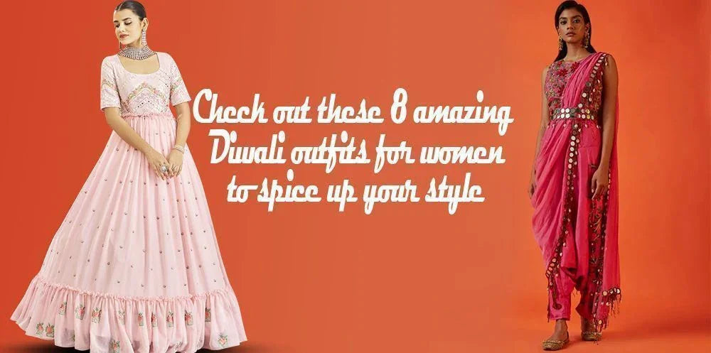 Two women in elegant Diwali ethnic outfits, one in a pink gown and one in a pink draped saree