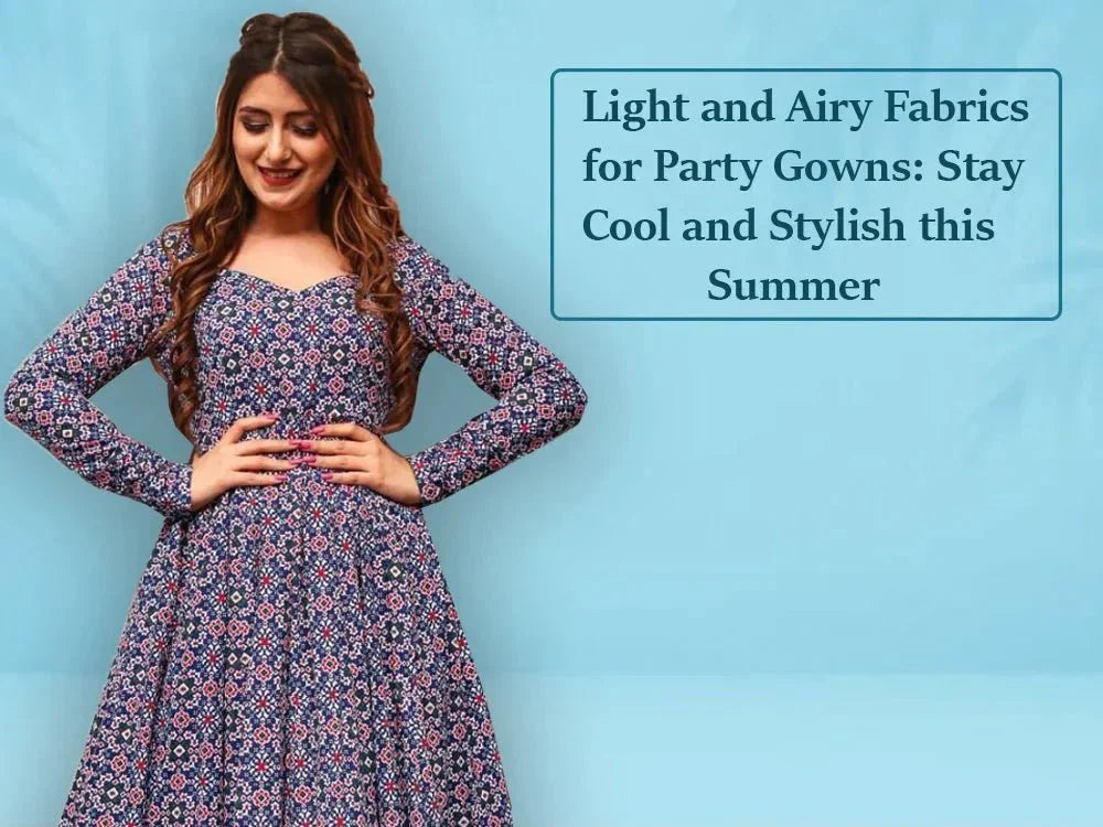 Woman in a blue ethnic gown with geometric print for summer party wear, Ethnic Plus fashion