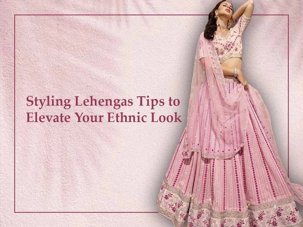 Woman in pink lehenga choli with dupatta, showcasing ethnic Indian fashion, Ethnic Plus