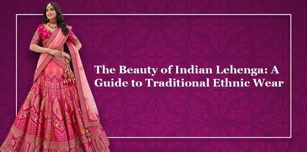 Woman wearing vibrant pink Indian lehenga choli with traditional jewelry on ornate background