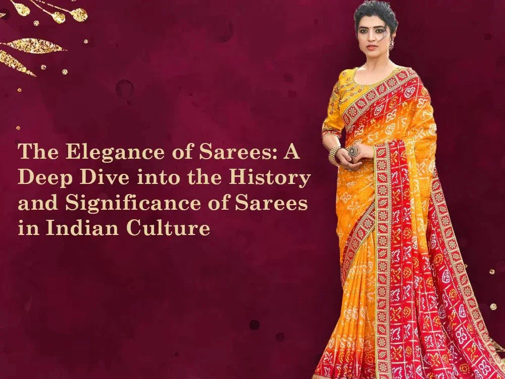 Woman in traditional yellow and red saree with gold detailing, representing Indian ethnic wear