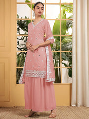 Beautiful Peach Embroidered Georgette Festival Wear Sharara Suit