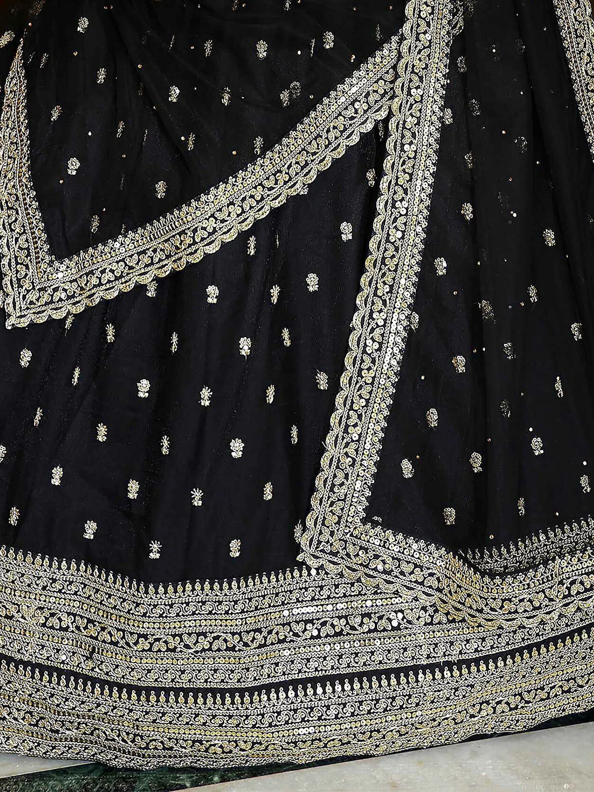 Awesome Black Embroidered Net Reception Wear Plus Size Lehenga Choli