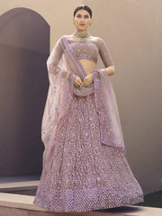 Elegant Lilac Net Embroidered Engagement Wear Lehenga Choli