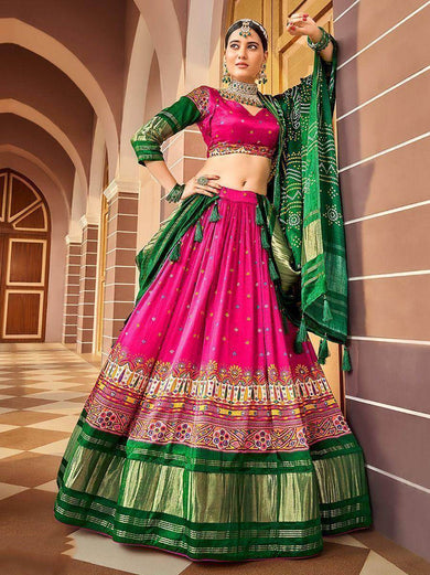 Pretty Pink Digital Print Gaji Silk Marriage Wear Lehenga Choli