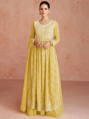 Incredible Yellow Sequins Embroidered Georgette Palazzo Suit