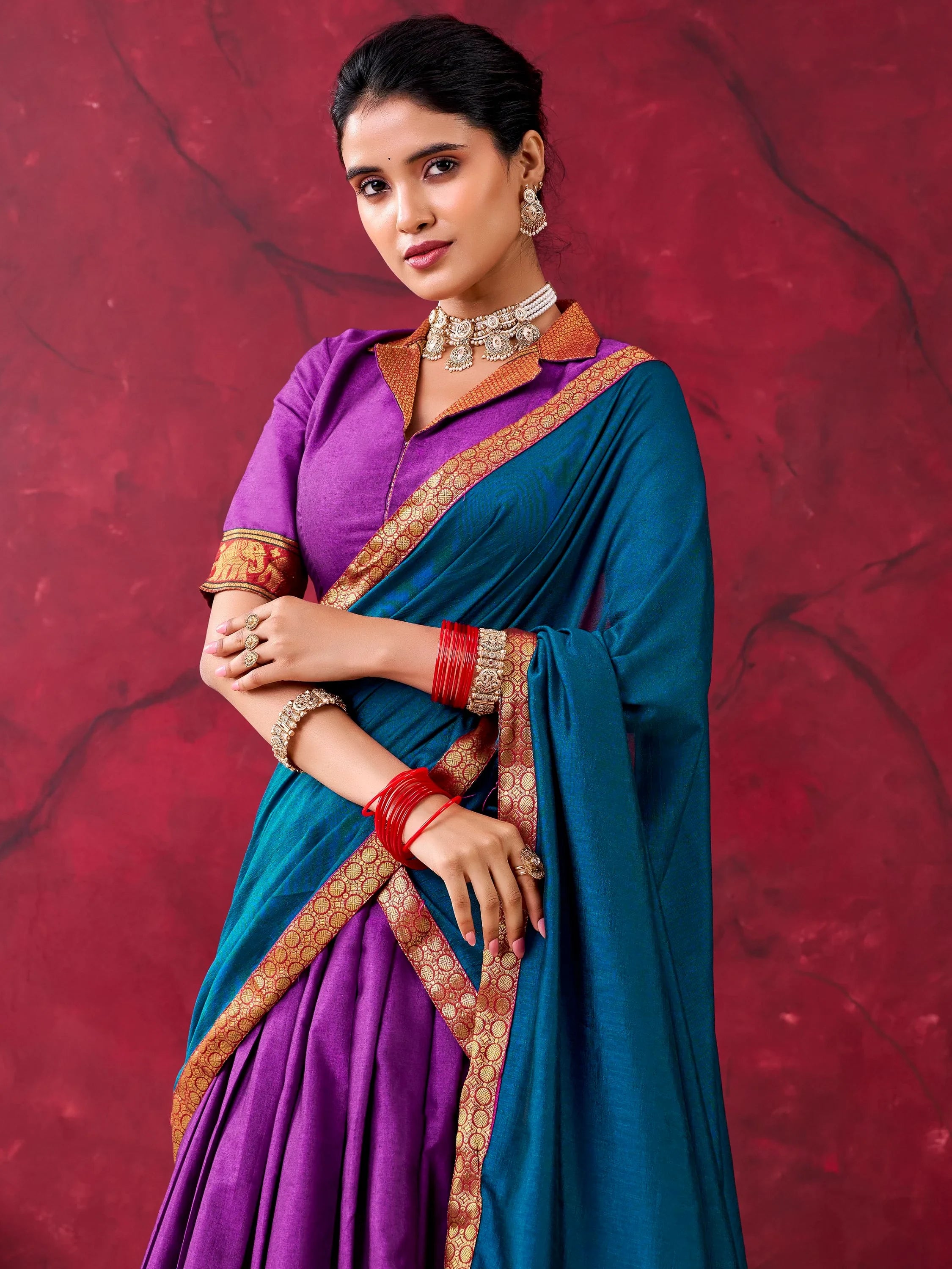 Great Purple Zari Weaving Cotton Festive Wear Half Saree Lehenga