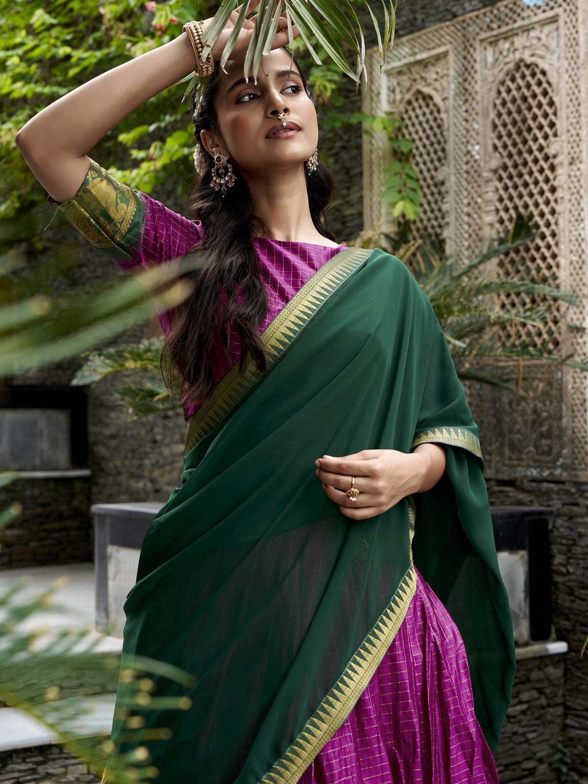 Rich Rani Pink Zari Weaving Cotton Engagement Wear Half Saree Lehenga