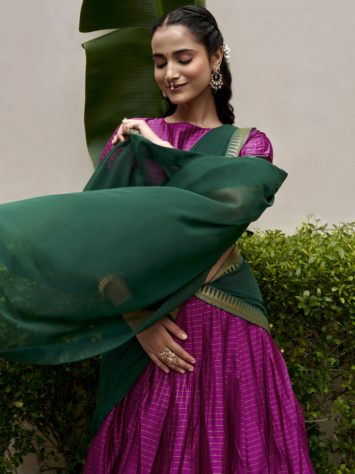 Rich Rani Pink Zari Weaving Cotton Engagement Wear Half Saree Lehenga