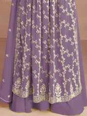 Attractive Purple Thread Embroidered Georgette Readymade Palazzo Suit