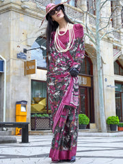 Alluring Magenta Digital Printed Satin Event Wear Saree With Blouse