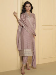 Tantalizing Mauve Embroidered Jacquard Function Wear Pant Suit