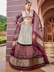 Dazzling Cream Digital Print Gaji Silk Festive Wear Lehenga Choli