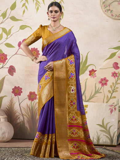 Captivating Purple Patola Printed Tussar Silk Function Wear Saree