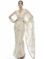 Captivating White Sequins Embroidered Georgette Saree