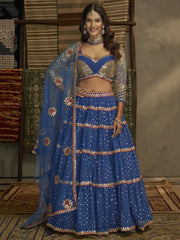 Alluring Blue Thread Embroidered Georgette Lehenga Choli
