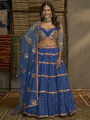 Alluring Blue Thread Embroidered Georgette Lehenga Choli