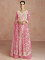 Enchanting Baby Pink Sequins Work Georgette Readymade Palazzo Suit