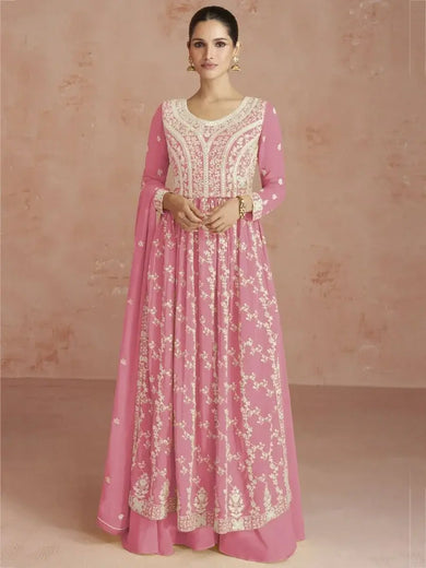 Enchanting Baby Pink Sequins Work Georgette Readymade Palazzo Suit