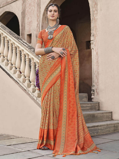 Captivating Orange Patola Printed Silk Function Wear Saree With Blouse