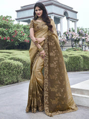 Pretty Cream Heavy Border Work Organza Silk Event Wear Saree
