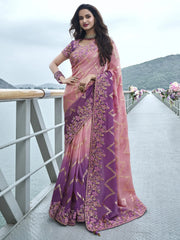 Appealing Dusty Pink Zari Work Organza Silk Function Wear Saree