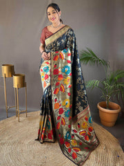 Sensual Black Weaving Paithani Silk Wedding Wear Saree With Blouse
