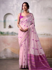 Mesmerizing Pink Cotton Weaving Event Wear Saree With Blouse