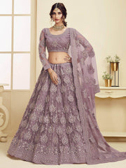 Lilac Coding Embroidery Net Bridal Wear Lehenga Choli