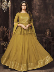 Comforting Mustard Yellow Sequins Georgette Ready Made Lehenga Suit
