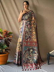 Spectacular Yellow Printed Cotton Event Wear Saree With Blouse