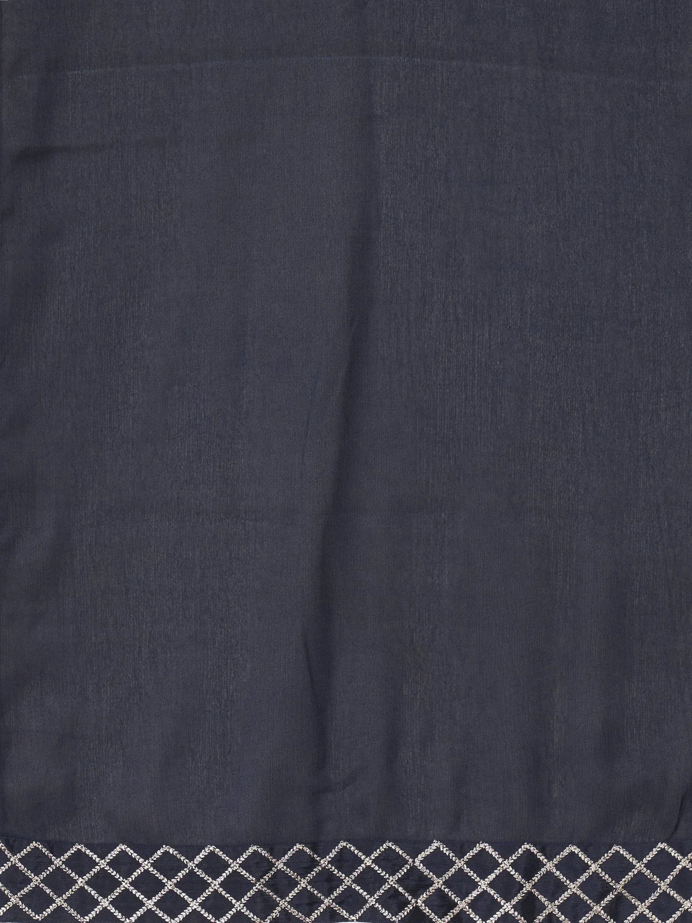 Navy blue ethnic wear with silver diamond embroidery border, perfect for designer lehenga or saree