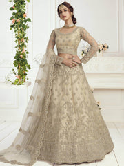 Sage Grey Heavy Thread Coding Work Net Bridal Lehenga Choli