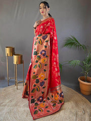 Stunning Red Weaving Paithani Silk Event Wear Saree With Blouse