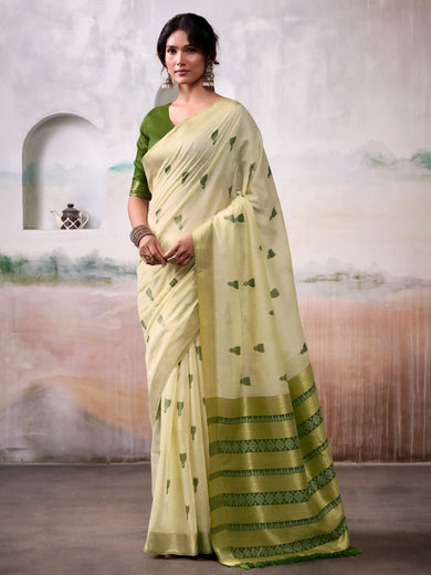 Impressive Cream Weaving Cotton Casual Wear Saree With Blouse