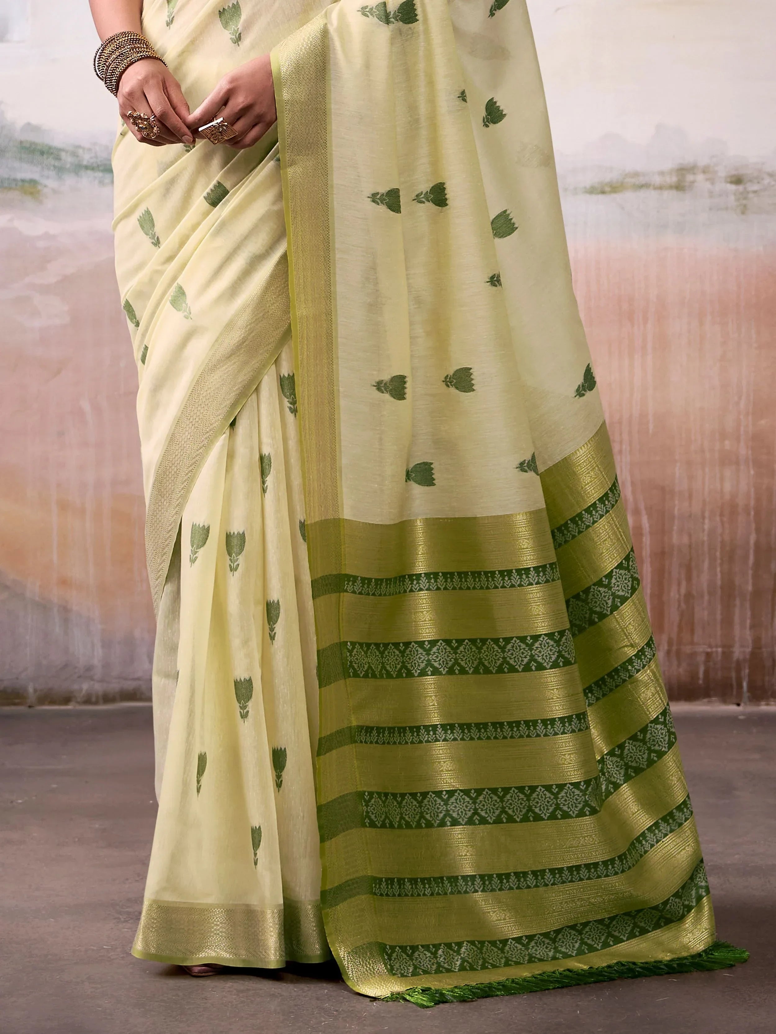 Impressive Cream Weaving Cotton Casual Wear Saree With Blouse