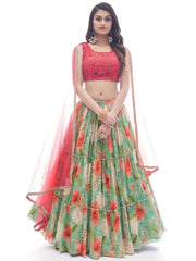 Magnific Multi Color Floral Digital Printed Chinon Lehenga Choli