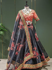 Exquisite Black Sequins Embroidery Organza Wedding Wear Lehenga Choli
