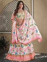 Seductive White Digital Printed Crushed Chinon Lehenga Choli