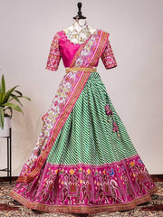 Alluring Green Patola Chinon Marriage Wear Lehenga Choli