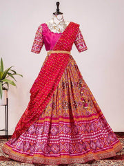 Stunning Pink Leheriya-Patola Chinon Festive Wear Lehenga Choli