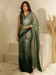 Adorable Sea Green Chinon Ready To Wear Saree With Blouse