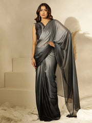 Precious Grey Chinon Ready To Wear Saree With Blouse