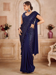 Surprising Blue Sequins Imported Ready To Wear Saree With Blouse