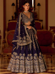 Fabulous Purple Embroidered Silk Engagement Wear Lehenga Choli