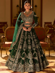 Wonderful Green Embroidered Silk Wedding Wear Lehenga Choli