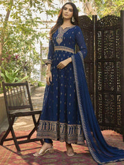 Divine Navy Blue Zari Embroidered Georgette Festive Wear Salwar Suit