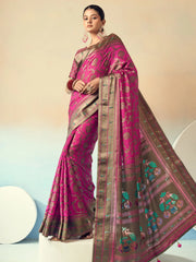 Spectacular Pink Georgette Zari Weaving Traditional Saree With Blouse