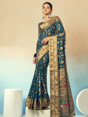 Incredible Teal Green Georgette Zari Weaving Festive Wear Saree With Blouse