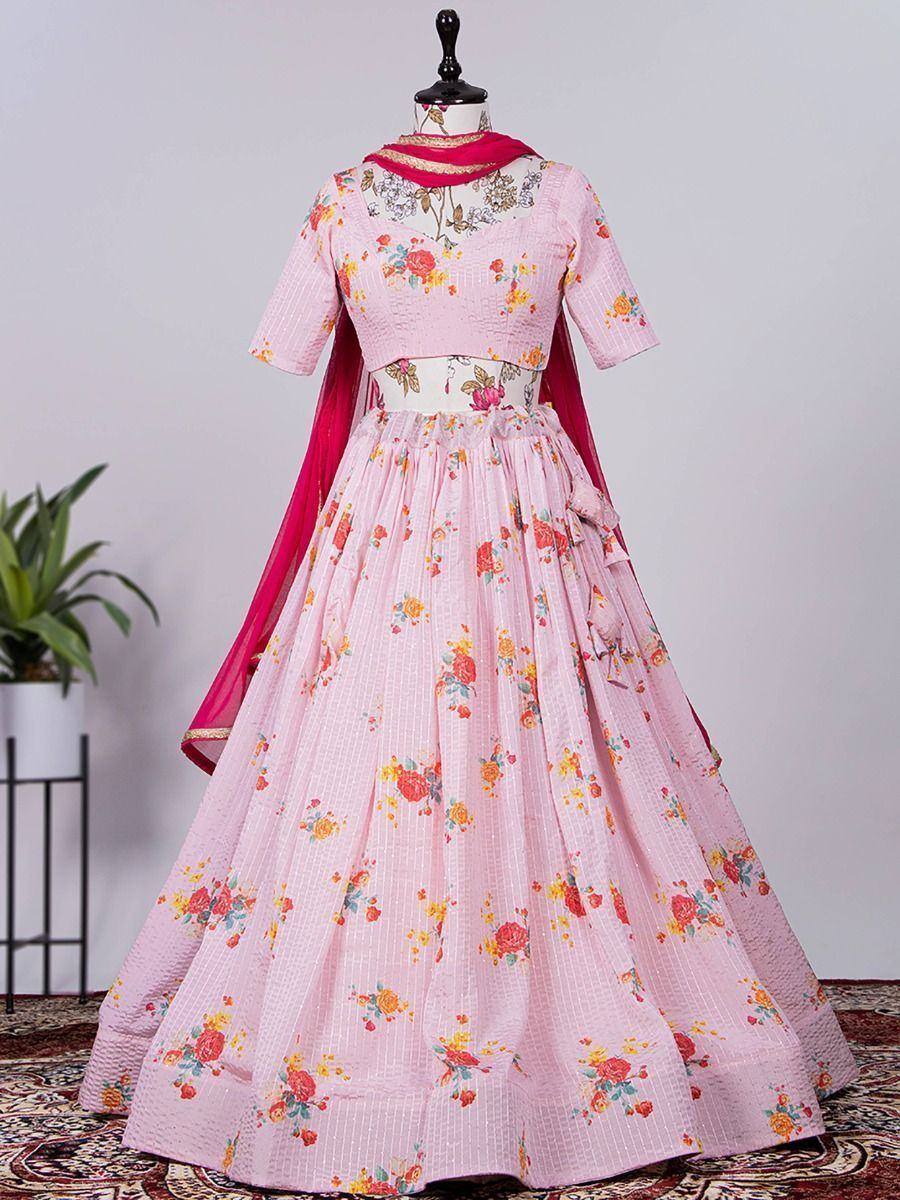 Pink floral lehenga choli with dupatta, Indian ethnic wear for women